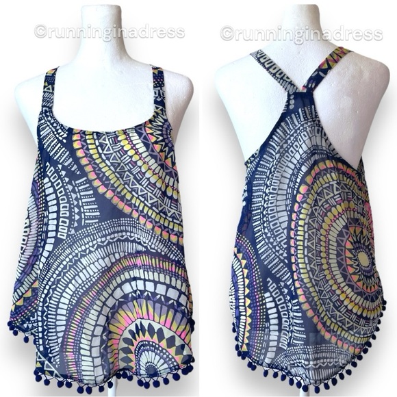 Ocean Drive Medallion Printed Sheer Swim Cover Up Top Size Medium - Picture 1 of 12